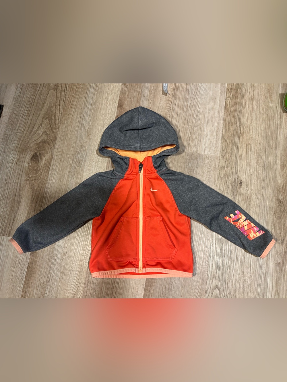 Nike Kids Orange and Gray Hooded Zip Jacket